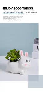 인공 꽃으로 완벽한 주방 거실 데스크탑 또는 욕실에서 가정 장식을위한 귀여운 백운석 토끼 화분