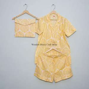 Conjunto de Pijama Corto 100% Algodón Puro, Elegante y Clásico, Estampado a Mano, con Bolsillos, Suave y Transpirable, Ideal para Vacaciones de Verano - Product Image 5