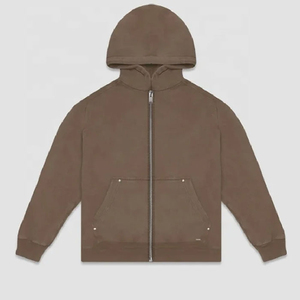 Veste à capuche délavée style workwear, coupe droite, décontractée, avec poche avant, poignets côtelés, streetwear personnalisé, automne, 100% coton - Product Image 4