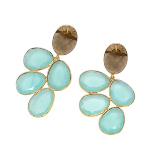 ต่างหูพลอยอะควา ชุบทอง รูปไข่ ต่างหูห้อย คู่ เครื่องประดับที่ไม่ซ้ําใคร - Product Image 1