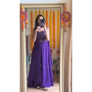 ATTRACTIVE GEORGETTE SEQUENCE EMBROIDERY WORK TOP PALAZZO WITH DUPATTA <b>PURPLE</b> - Product Image 1