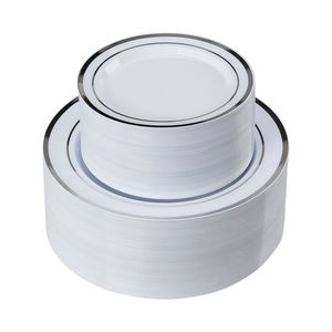 Set di Stoviglie Monouso in Plastica da 350 Pezzi Include 50 Piatti Piani, 50 Piatti da Dessert, 50 Tovaglioli Pre-Arrotolati per Feste - Product Image 1