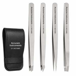 Ensemble professionnel de 4 pinces à épiler pour sourcils noires pailletées en acier inoxydable, pointe inclinée et incurvée, outil de beauté - Product Image 3