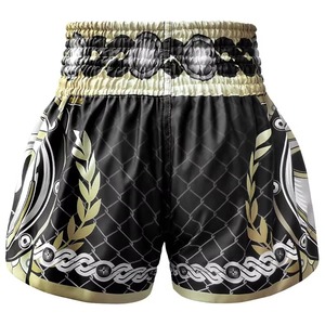 Boxing Shorts Unisex <b>Black</b> Gold Foil Print Durable Stretch Polyester Custom Logo Martial Arts Wear Regular Fit Adult Size - Product Image 2