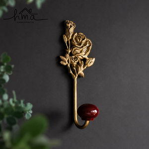 Brass Rose Flower Wall <b>Hook</b> Solid Brass <b>Decorative</b> <b>Coat</b> <b>Hook</b> Vintage Gold Finish Floral Robe <b>Hook</b> Entryway Bathroom Bedroom - Product Image 1