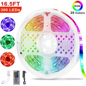Tira de Luces LED de 5M/16.5 pies, 300 LED, 20 Colores RGB, Inteligente, Impermeable IP65, con Control Remoto - Product Image 1
