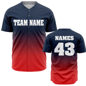 Maillot de baseball personnalisé pour hommes, dégradé bleu marine et rouge, respirant, uniforme d'équipe de softball, chemise de sport athlétique - Product Image 1