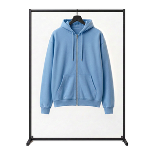 Tall <b>Longline</b> Full <b>Zip</b> Fleece <b>Hoodie</b> Extended Hem Streetwear Sweatshirt Blank Solid Color Drop Shoulder Cotton Coat - Product Image 2