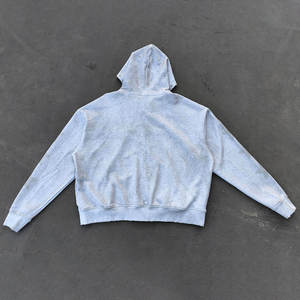 <b>Men</b>’s Oversized Full Zip Hoodie Laser Distressed Detail Rhinestone Star Sleeve Embellishment Embroidered Chest Graphic Hoodies - Product Image 2