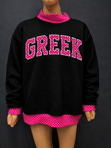 Greek Factory Direct <b>Mock</b> <b>Neck</b> Cotton Fleece Sweatshirt Women Men Ladies Unisex College Chenille Letter Applique Embroidery Polk - Product Image 1