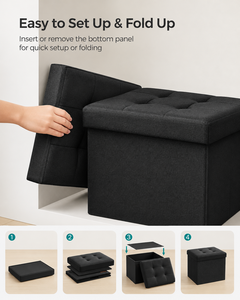 Black Fabric Storage Ottoman with Tufted Lid for Living Room Home Furniture - Product Image 3