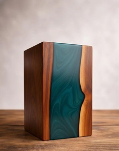 Urna Funeraria Artesanal de Resina Turquesa y Madera de Palisandro, Estilo Americano, Ecológica, Duradera, Conmemorativa, Eterna, Tranquil Ocean - Product Image 2