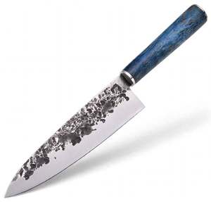 Outil de cuisine artisanal de style japonais martelé à la main avec manche en bois stabilisé bleu - Product Image 4