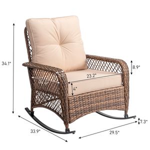 Sedia a dondolo in rattan marrone con cuscino beige - Schienale spazioso - Product Image 5