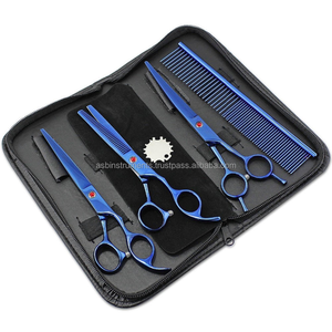 Juego de Tijeras de Peluquería Canina Profesionales de Acero Inoxidable Azul de Alta Calidad con Logotipo Personalizado, Incluye Tijeras de Entresacar y Peine - Product Image 4