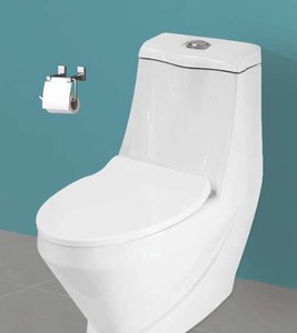 Inodoro de una pieza con descarga por arrastre, tamaño 770x390x725 mm, con sifón en S de 225 mm y tapa de asiento de cierre suave - Product Image 1