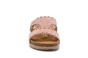 Sandales plates en daim rose à bout ouvert avec boucle et semelle en liège – Chaussures d'été - Product Image 3