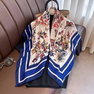 90*90cm Summer Thin Square Silk Scarf Women Party Floral Printed Breathable Quick Dry Luxury Beach <b>Shawl</b> <b>Wraps</b> Hijab Neckerchief - Product Image 1