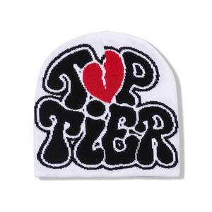 <b>Top</b> Tier Beanie Knit <b>Hat</b> with Heart Logo Unisex Y2K Winter Cap White Black <b>Red</b> Spandex/Polyester Outdoor - Product Image 1