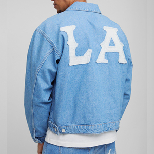 Quality Casual Embroidered Windproof Oversized Drop Shoulder Denim <b>Jeans</b> <b>Jacket</b> for Men Distressed <b>Black</b> 100% Cotton Winter - Product Image 3