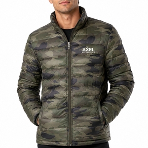 <b>Men</b> Camouflage Puffer <b>Jacket</b> Green Camo Print Quilted Padded Design Warm Outdoor Style Full Zip Closure Modern <b>Utility</b> Look - Product Image 2
