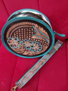 2026 New Arrival Vintage Western Genuine Leather <b>Pillow</b> Shape Hand Tool Carving Zipper Closure Lady Candy Pattern Stylish Large - Product Image 1