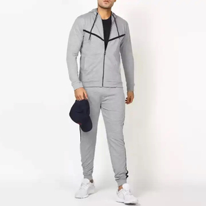 Ensemble de survêtement gris à capuche pour homme, fermeture éclair intégrale, poches latérales, vêtements décontractés d'automne, matière respirante en polyester et coton - Product Image 4