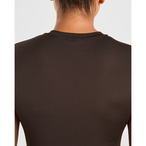 Conjunto Deportivo de Punto para Mujer, Color Marrón Sólido, Manga Corta, Cuello Redondo, Transpirable, Corte Regular, para Todas las Temporadas - Product Image 4
