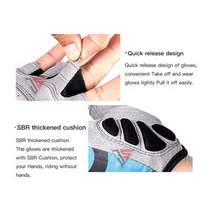 Guantes de Ciclismo de Medio Dedo para Verano, Venta al Por Mayor de Fábrica, Hechos con Tela Elástica, Tela de Rizo, Cuero Sintético y Almohadillas de Goma - Product Image 5