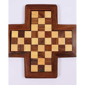 Handcrafted Cross Shaped Wooden Sliding <b>Puzzle</b> Board Game With Checkered Tiles Unique Brain Teaser <b>Puzzle</b> For Fun And Strategy - Product Image 1