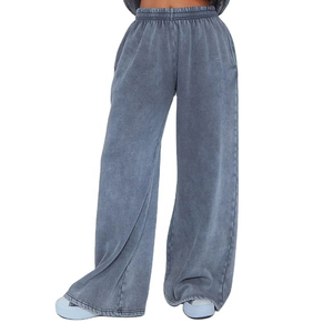 <b>Men's</b> Wide Leg Canvas Polyester Drawstring Pants Acid Wash Midweight Casual Winter Breathable Solid Color <b>Flare</b> <b>Trousers</b> - Product Image 1