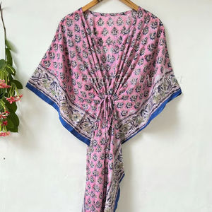 Robe longue maxi kaftan en coton 100 %, motif floral rose, tenue de plage, robe de demoiselle d'honneur pour femmes - Product Image 1