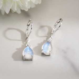 Boucles d'oreilles pendantes en pierre de lune naturelle et larimar, argent sterling 925, bijoux en pierres précieuses bleues pour femmes, cadeau, vente en gros - Product Image 2