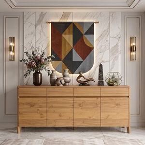 Buffet minimaliste en teck massif de qualité export, meuble de rangement pour projets d'aménagement intérieur d'hôtels de luxe - Product Image 1