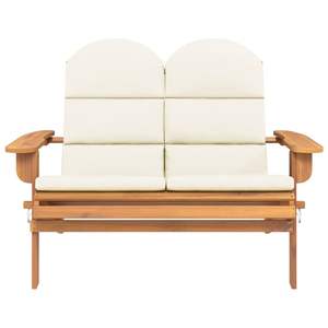 Banc de jardin en bois naturel et blanc crème, élégant mobilier de patio - Product Image 3
