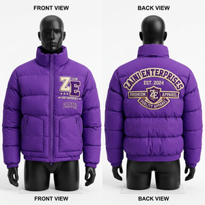 Veste matelassée pour homme en nylon premium 300 GSM, manteau d'hiver violet avec panneaux matelassés, logo brodé personnalisé, vêtement d'extérieur décontracté - Product Image 1