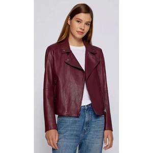 Chaqueta de Motociclista de Cuero Vacuno Genuino para Mujer, Manga Larga, Cuello Alto, Cierre de Cremallera, Color Sólido, Corte Regular, Otoño - Product Image 3
