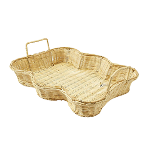 Wholesale Handmade Eco-Friendly Durable Rattan Scalloped Edge <b>Tray</b> Set for Cafe Dining <b>Table</b> Home Decor Utensil Storage - Product Image 2
