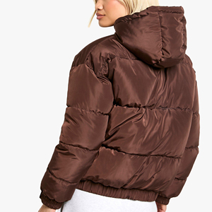 Women's Quilted Memory Fabric Winter Jacket Hooded Full Sleeves Solid Color Front <b>Zipper</b> Closure Detachable Sleeves Hat - Product Image 2