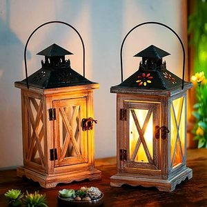 Farol de Madera Rústico para Velas, Decorativo, Estilo Rústico, con Paneles de Vidrio y Tapa de Metal - Product Image 5