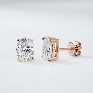 Lilaba Enterprise Oval Cut Diamond <b>Stud</b> <b>Earring</b> in <b>Rose</b> <b>Gold</b> For Women's Everyday Wear Classic Lab Grown Jewelry IGI Certified - Product Image 1
