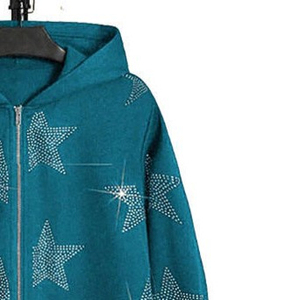 Customizable New Design Rhinestone Hoodies Streetwear Style Winter Cotton Oversized Rhinestone Hoodies Women - Product Image 2