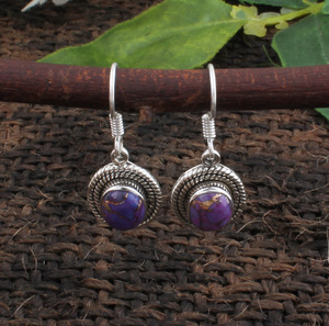 ต่างหูเทอร์ควอยซ์สีม่วงธรรมชาติ เงินแท้ 925 ต่างหูทรงหยดน้ำเทอร์ควอยซ์สีม่วงโมฮาเว ผู้ผลิตขายส่ง - Product Image 4