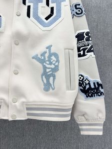 Multi-Patches 100% <b>Wool</b> Anti-Bacterial Breathable Windproof Embroidered Letter Pattern Streetwear Varsity Jacket - Product Image 5