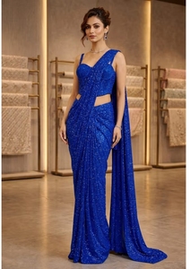 Sari KV Glam Night Blue Shimmer Sparkle con Blusa Sin Coser - Product Image 1