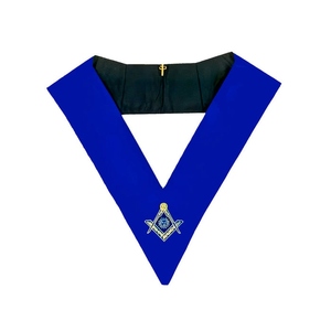 Collar de la Francmasonería de la Francmasonería Azul, de terciopelo azul real con ribete plateado, soporte para joyas bordado a mano y cierre de gancho ajustable. - Product Image 1