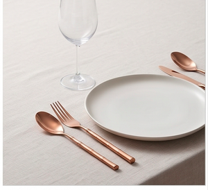 Juego de cubiertos de oro rosa con diseño de mango de bambú, acabado de alto brillo, apto para lavavajillas, vajilla moderna para bodas y uso doméstico. - Product Image 6