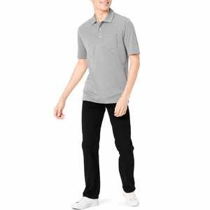 Camiseta de Manga Corta para Hombre, Color Gris, 100% Algodón, con Bolsillo, Estilo Casual, Corte Regular, Transpirable, Antiarrugas, Tejido de Punto - Product Image 1