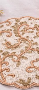 Custom Floral <b>Beaded</b> Satin Table <b>Placemat</b> Round Dining Mat Handmade Decorative Pad for Hospitality - Product Image 6