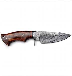 Cuchillo utilitario de hoja fija de acero de Damasco OEM hecho a mano con punta de gota, mango de madera de nogal natural y protector integrado, herramienta para rebanar - Product Image 5